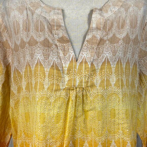 Chico’s SZ 3 (X-Large) Top Geometric V-Neck 3/4 Sleeve Lightweight Slits Ombre - Picture 2 of 8